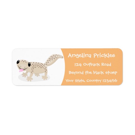 Cute spotted tan gecko cartoon illustration etiket (Voorkant)