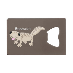 Cute spotted tan gecko cartoon illustration kredietkaart flessenopener