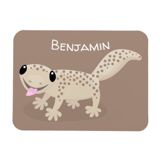 Cute spotted tan gecko cartoon illustration magneet (Horizontaal)