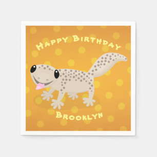 Cute spotted tan gecko cartoon illustration napkin servet