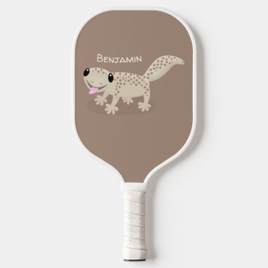 Cute spotted tan gecko cartoon illustration pickleball paddle (Voorkant)
