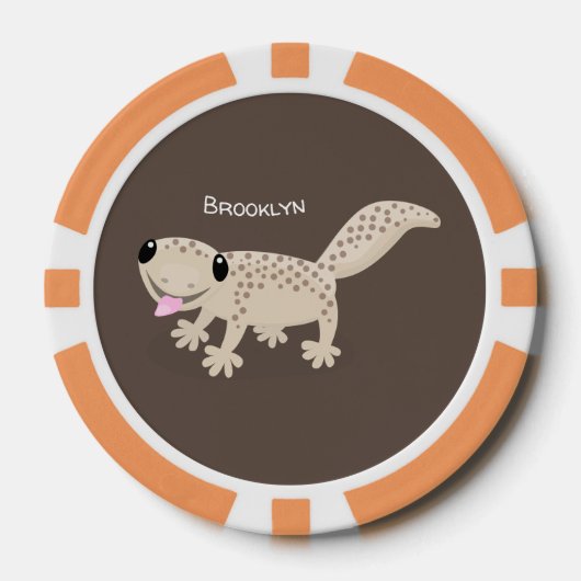 Cute spotted tan gecko cartoon illustration poker chips (Voorkant)