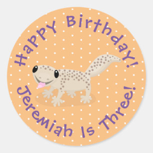 Cute spotted tan gecko cartoon illustration ronde sticker