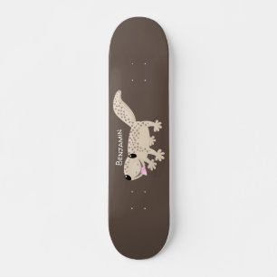 Cute spotted tan gecko cartoon illustration skateboard