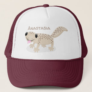 Cute spotted tan gecko cartoon illustration trucker pet
