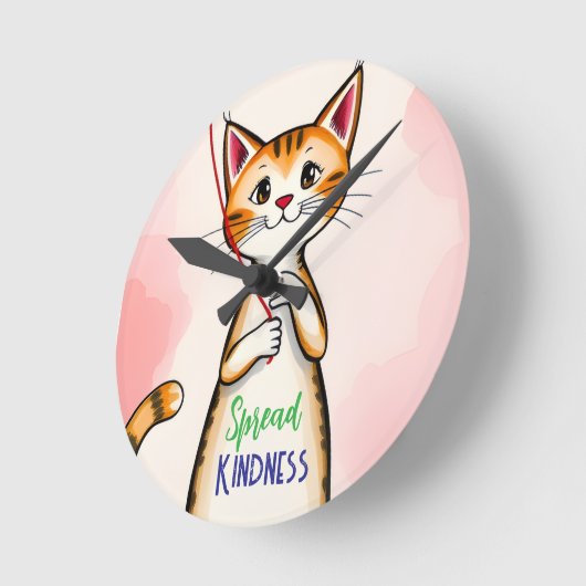 Cute Spread Kindness Cat Clock Ronde Klok (Hoek)