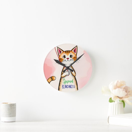 Cute Spread Kindness Cat Clock Ronde Klok (Huis)