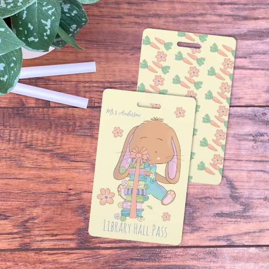 Cute Spring Bunny-bibliotheek-pas-badge Badge