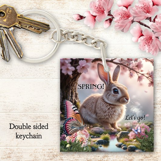 Cute Spring Bunny Butterfly Nature Sleutelhanger