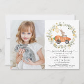 Cute Spring Bunny Rabbit Wildflower Birthday Foto Kaart (Voorkant)