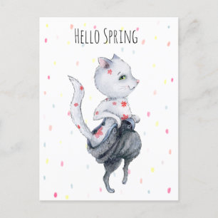 Cute Spring Cat Feestdagenkaart
