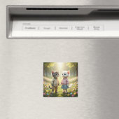 Cute Spring Cat Magnet | Tom & Luna Flower Meadow  (In Situ (Lave-vaisselle))