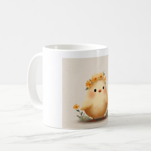 Cute Spring Chick Mug | Daisy Flower Bird Koffiemok (Voorkant links)