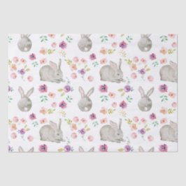 Cute Spring Easter Bunny and Flowers Pattern Tissuepapier