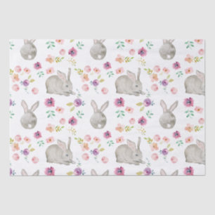 Cute Spring Easter Bunny and Flowers Pattern Tissuepapier