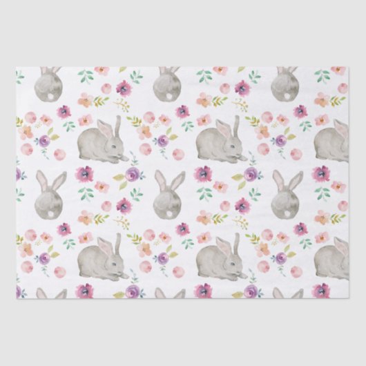 Cute Spring Easter Bunny and Flowers Pattern Tissuepapier (Voorkant)