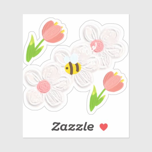 Cute Spring Floral Bee Sticker (Feuille)
