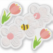 Cute Spring Floral Bee Sticker (Devant)