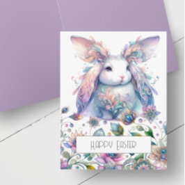 Cute Spring Flowers Bunny Easter Card Feestdagen Kaart