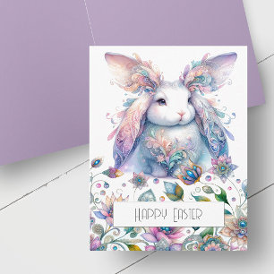 Cute Spring Flowers Bunny Easter Card Feestdagen Kaart