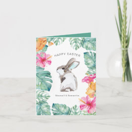 Cute Spring Flowers Bunny Easter Card Feestdagen Kaart