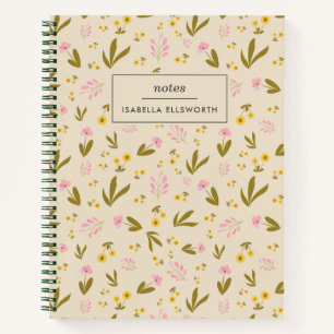 Cute Spring Flowers roze Green Floral Custom Name Notitieboek