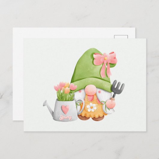 Cute Spring Garden Gnome and Tulip Flowers Briefkaart (Voorkant / Achterkant)