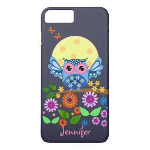 Cute spring Owl & custom name iPhone 8 Plus / 7 Plus Hoesje