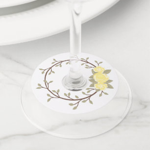 Cute Spring Yellow Floral Wreatparty Wijnglaslabel
