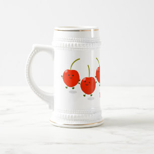 Cute springing red cherries cartoon illustratie bierpul