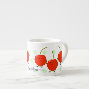 Cute springing red cherries cartoon illustratie espresso kop