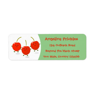 Cute springing red cherries cartoon illustratie etiket