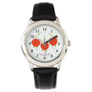 Cute springing red cherries cartoon illustratie horloge