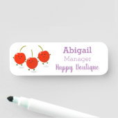 Cute springing red cherries cartoon illustratie naamplaatje (In situ)