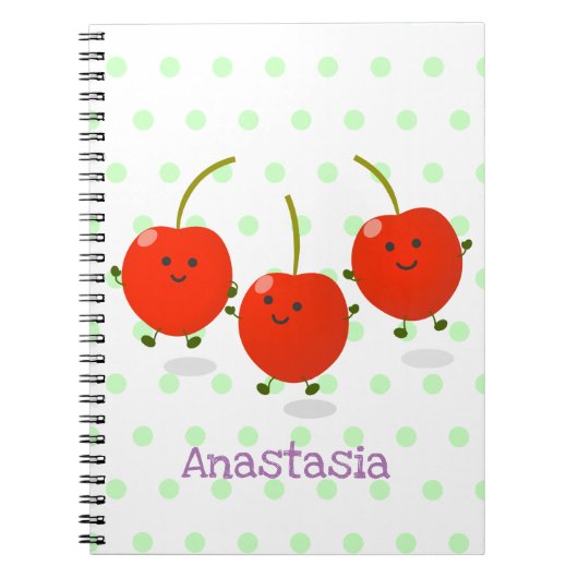 Cute springing red cherries cartoon illustratie notitieboek (Voorkant)