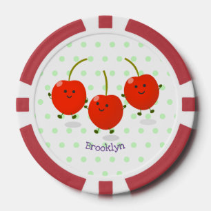 Cute springing red cherries cartoon illustratie poker chips