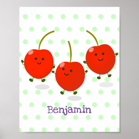 Cute springing red cherries cartoon illustratie poster (Voorkant)