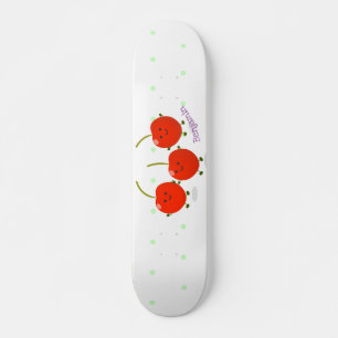 Cute springing red cherries cartoon illustratie skateboard