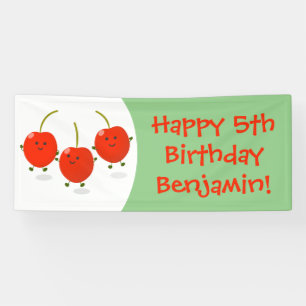 Cute springing red cherries cartoon illustratie spandoek