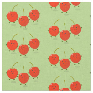 Cute springing red cherries cartoon illustratie stof