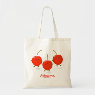 Cute springing red cherries cartoon illustratie tote bag