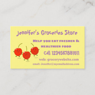 Cute springing red cherries cartoon illustratie visitekaartje