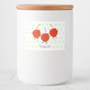 Cute springing red cherries cartoon illustratie voedselcontainer etiket