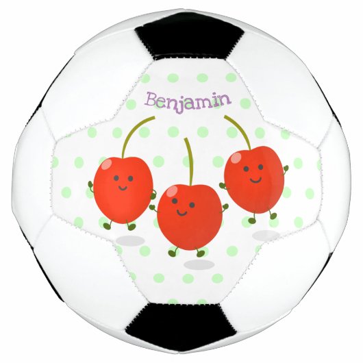 Cute springing red cherries cartoon illustratie voetbal (Voorkant)