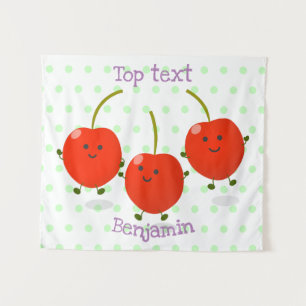 Cute springing red cherries cartoon illustratie wandkleed
