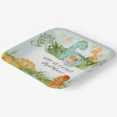 Cute Square Dinosaur Foliage 3rd Birthday Papieren Bordje (Gebogen)