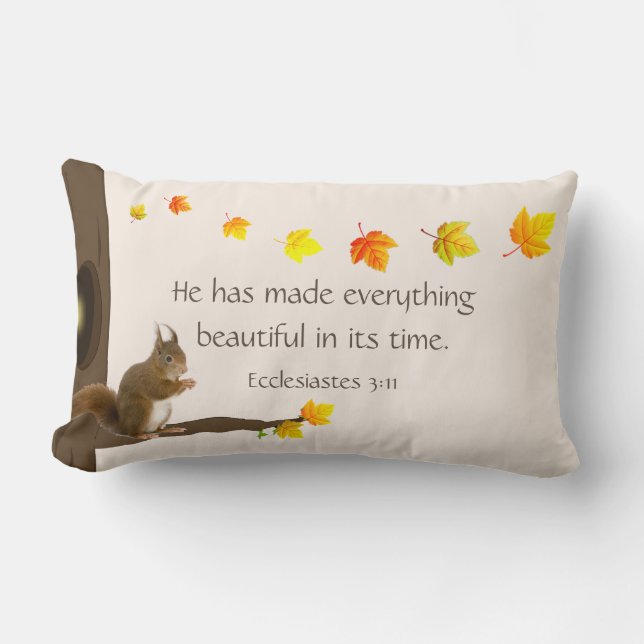 Cute Squirrel, Autumn Leaves & Bible Quote Kussen (Voorkant)