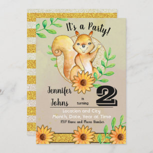 Cute Squirrel Birthday Party Invitation Kaart