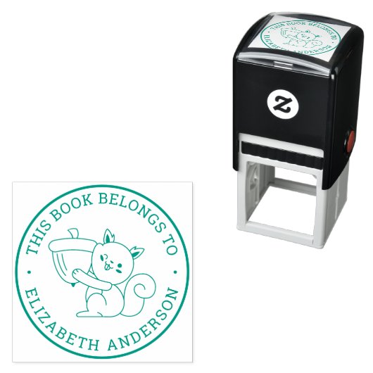 Cute Squirrel Cartoon Custom Name Bookplate Label Zelfinktende Stempel (In situ)