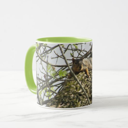 Cute Squirrel Coffee Mug with Lime Green Handle (Devant gauche)